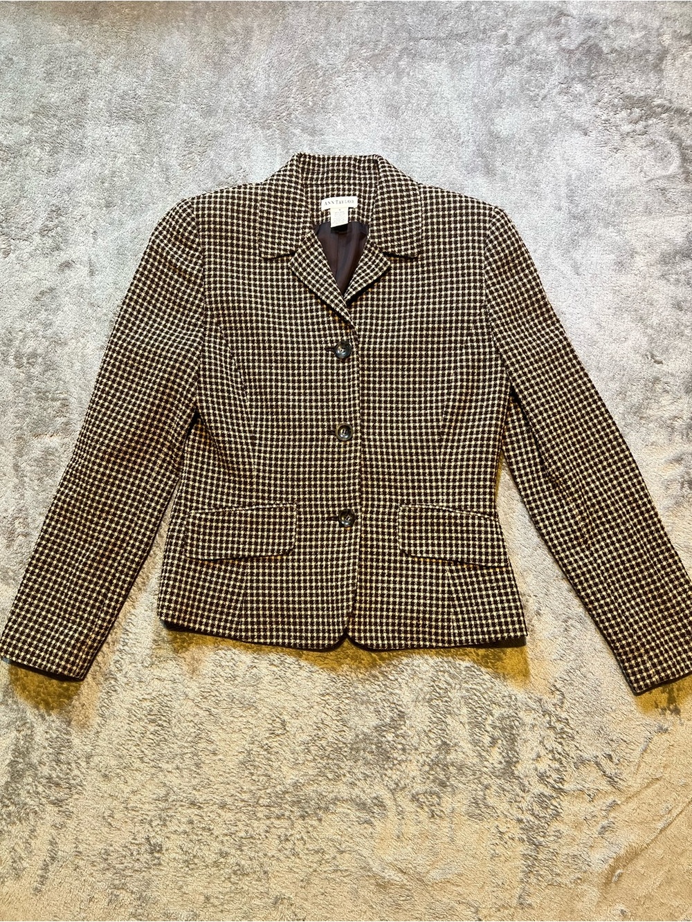 Ann Taylor Brown Black Houndstooth Wool Blend Blazer